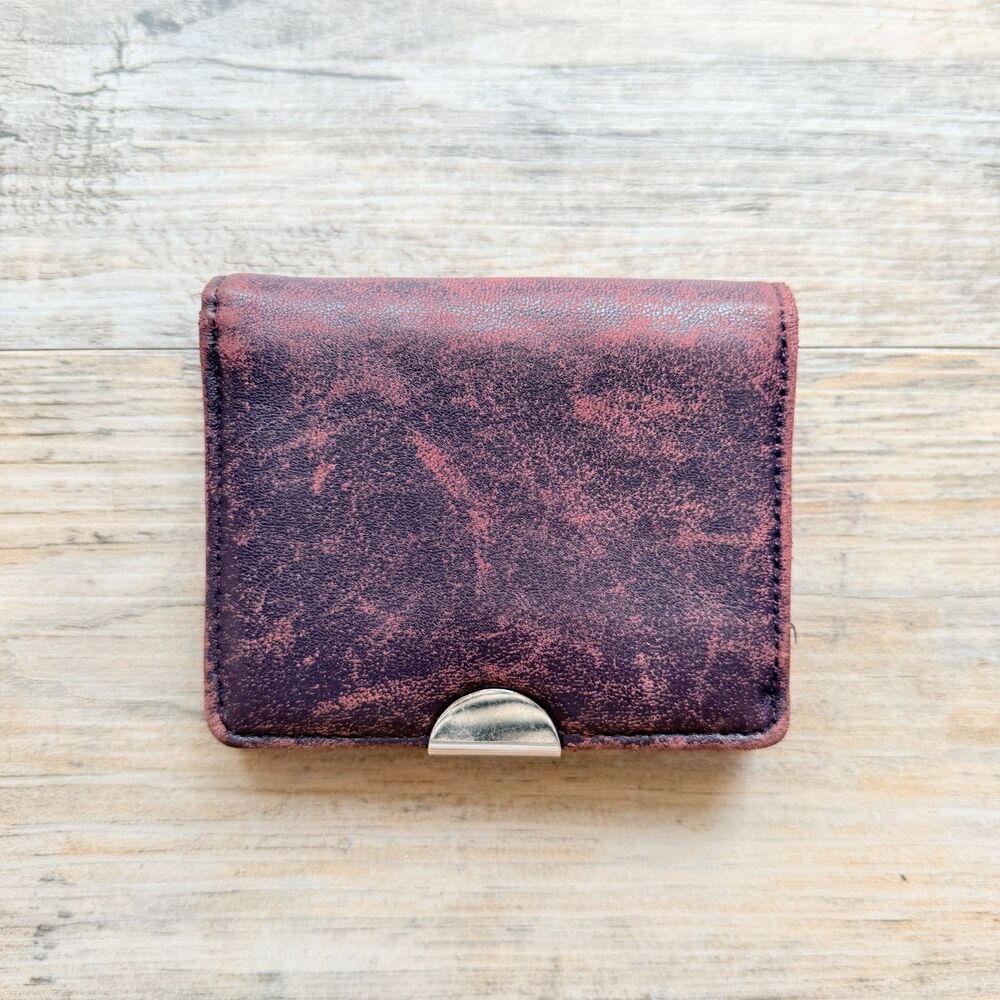 Leather Wallet Burgundy Distressed RFID Blocking Card Holder Safe Keeper Vintage